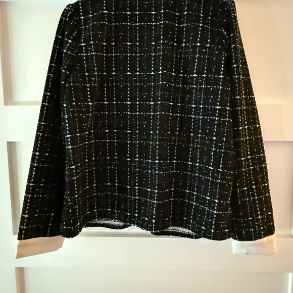 New LUXE TWEED Black + White BOUTIQUE Bow Tie-Neck Pearl Button Down Shirt XL - Picture 11 of 13